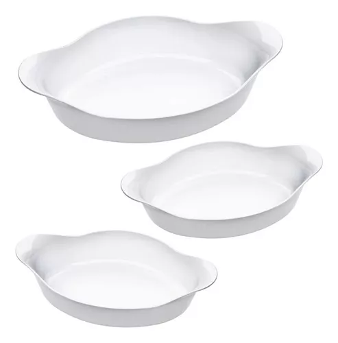 Marinex conjunto de assadeiras oval opaline 3 peças branco