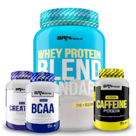 Kit Whey Protein Blend 2kg + Creatina 300g + Bcaa 60 Cáps + Cafeina 8 Hours 60 cáps