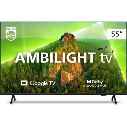 Smart TV Philips Ambilight 55 4K 55PUG7908/78, Google tv, Comando de Voz, Dolby Vision/Atmos