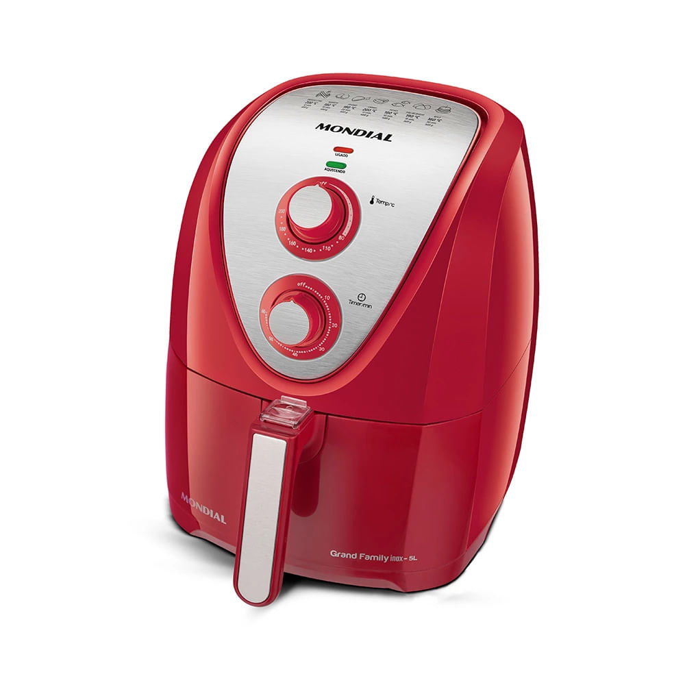 Fritadeira sem Óleo Mondial Air Fryer Grand Family Inox 5L Vermelha - AFN-50-RI