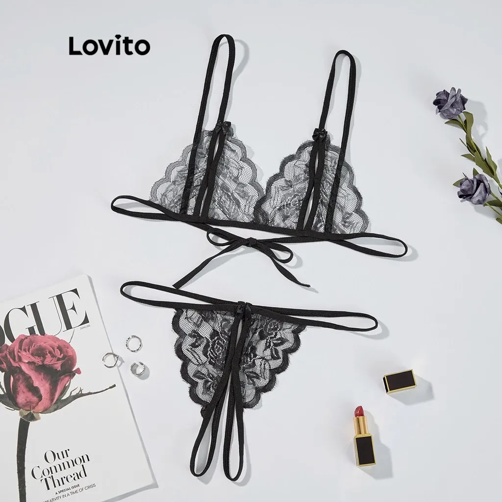 Lovito Sexy Conjunto de Calcinha e Sutiã de Renda L12084