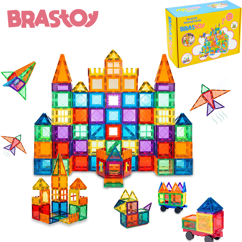 Brastoy Blocos De Construção Magnéticos Coloridos 65 Peças Montessori Educativos Brinquedos P