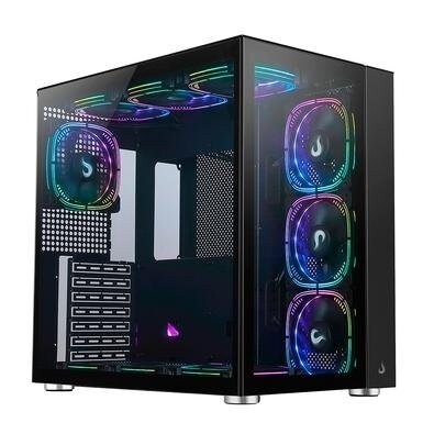 Gabinete Gamer Rise Mode Galaxy Glass Standard Mid Tower ARGB ATX Lateral e Frente em Vidro 10x Cooler Fan Preto - RM-GA