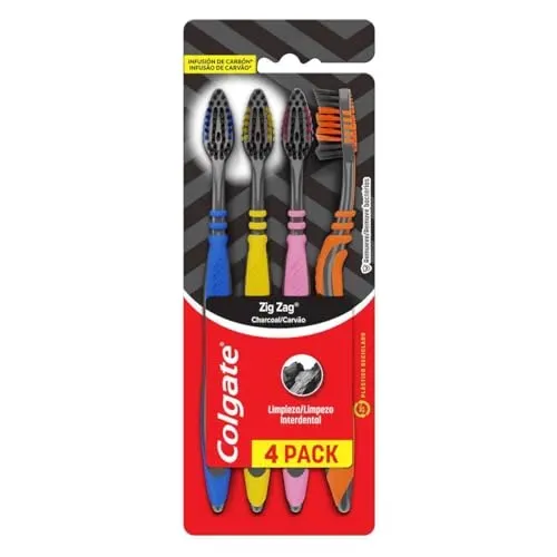 [R$ 9,90 REC & 10+ itens] Colgate ZigZag Carvão - Escova Dental, 4 unidades