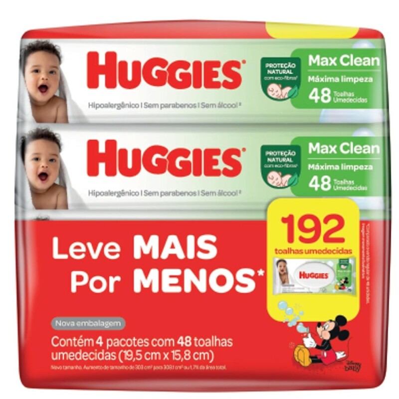 Toalhas Umedecidas Huggies Max Clean - 192 Unidades