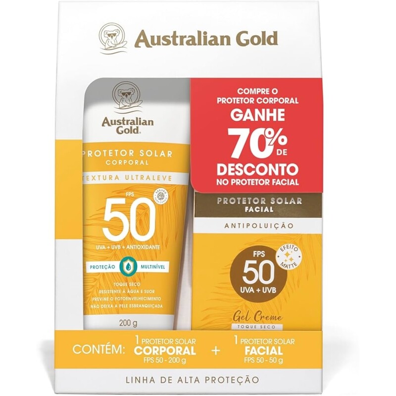 Australian Gold Promopack Protetor Solar Gel Creme Corporal/Facial Fps 50 200 G/ 50 G