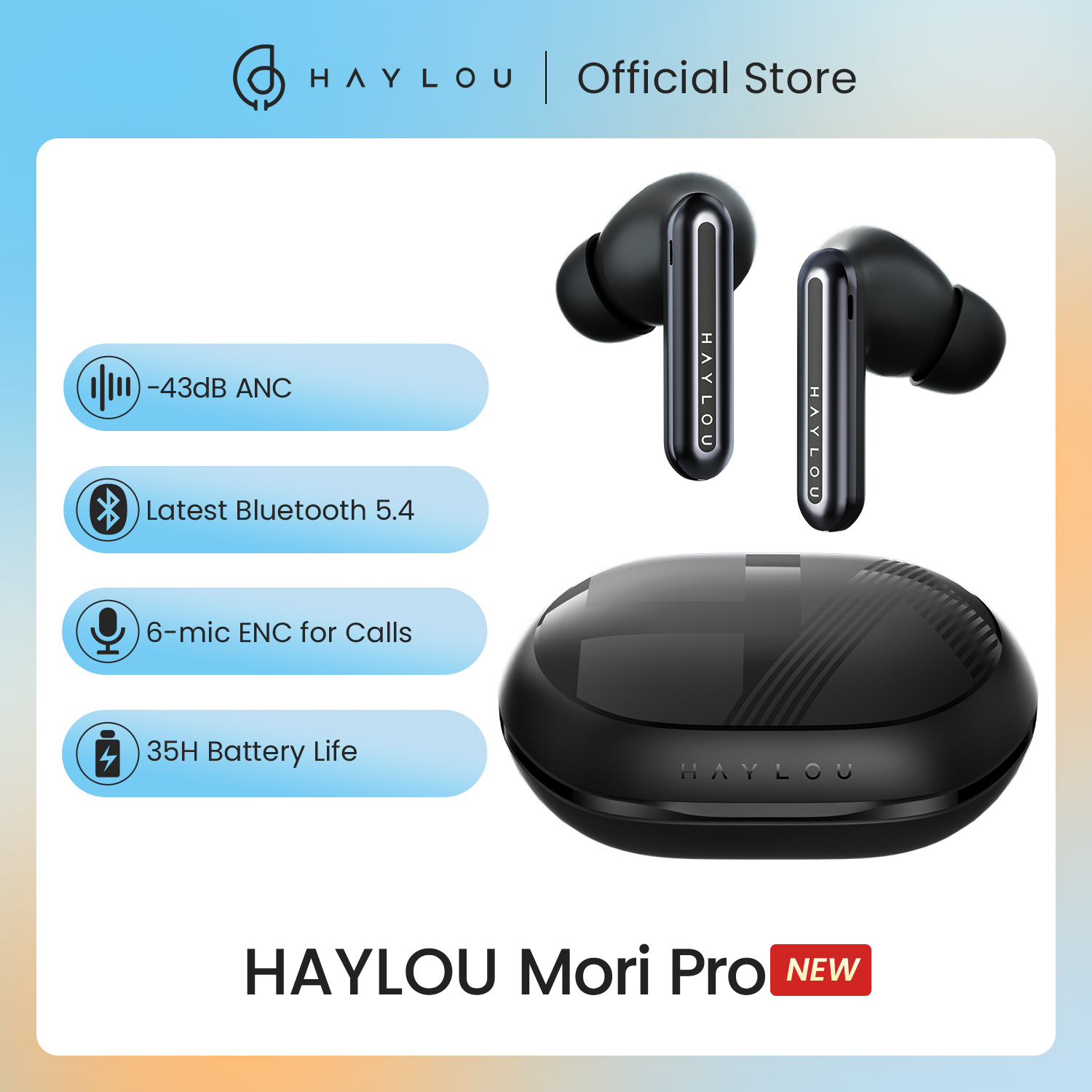 [ APP | Taxa Inclusa | G PAY | MOEDAS R$91 ] Fone Bluetooth 5.4 HAYLOU Mori Pro Com Cancelamento de Ruído Ativo, Bateria 35H, 43dB ANC