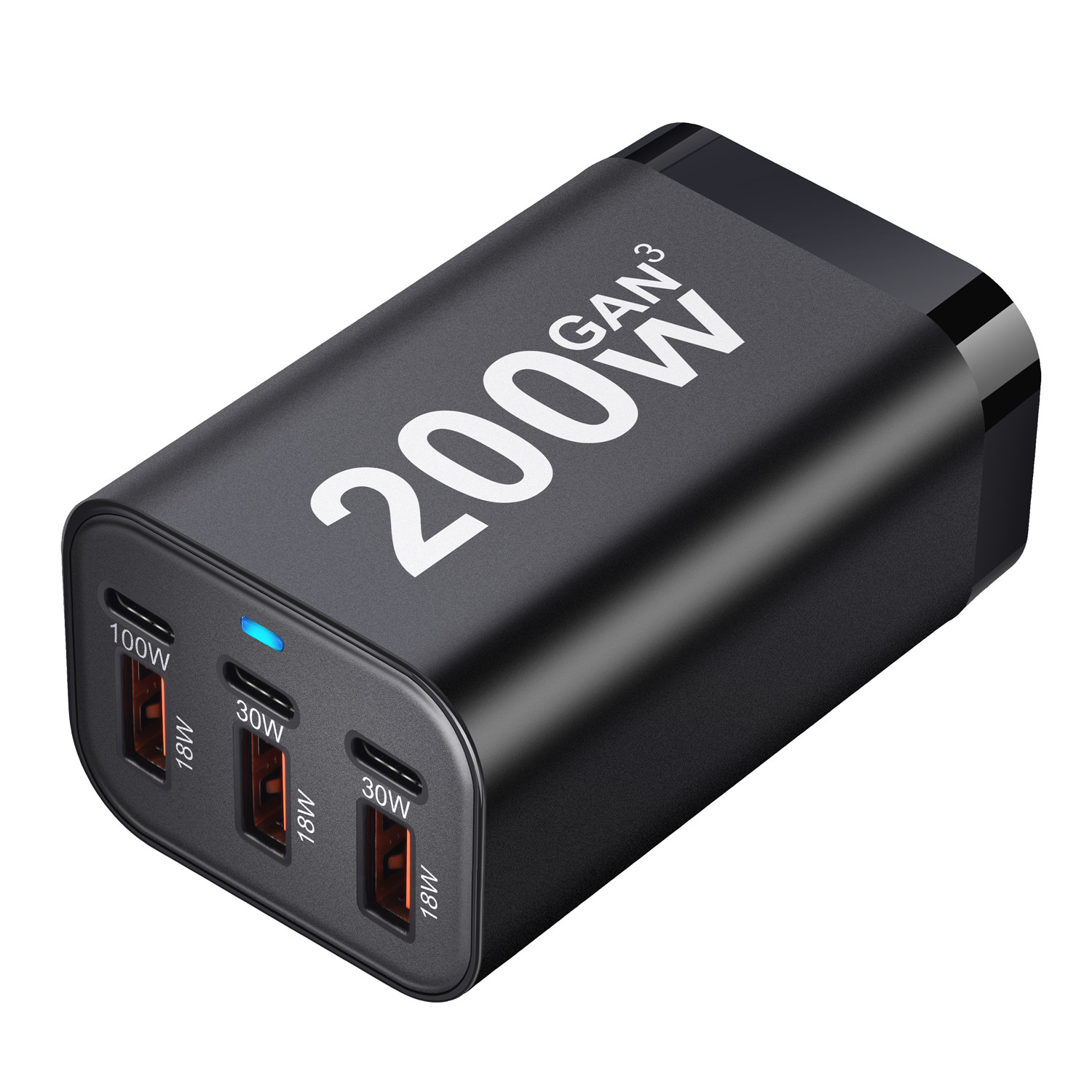 [TX inclusa] USB C Carregador 200W - 6 portas GaN de Carregamento Rápido, Adaptador de Energia para iPhone, Samsung Galaxy