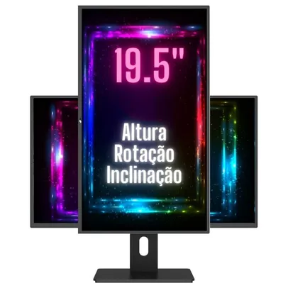 Monitor 19.5 Polegadas, Led Ergonômico, Ajuste De Altura, Rotação, Inclinação, Widescreen, 2ms, 75hz, Hd+, HDMI, Vesa, Pro 1953g