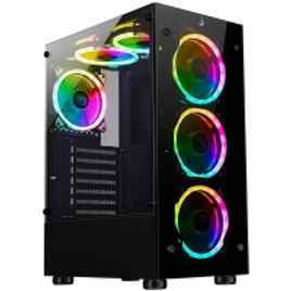 Gabinete Gamer Rise Mode Glass 06x Mid Tower ATX Lateral e Frontal em Vidro Temperado 6x Cooler Fan ARGB - RM-CA-06XB-ARGB