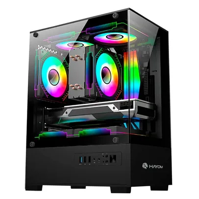 Gabinete Gamer Hayom Preto Atx RGB Vidro C/ 3 Fans mATX e ITX Gb1794