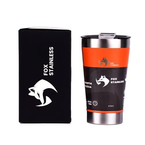 Copo Térmico Quente e Frio com Tampa 473ml Laranja Fox Stainless