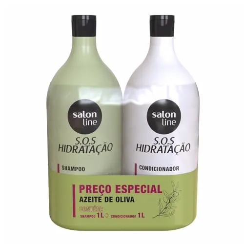 [OFERTA RELÂMPAGO]Salon Line, Kit Shampoo e Condicionador, SOS Hidratação, Azeite de Oliva, Vegano - Cabelos Ondulados, Cacheados e Crespos, 1 L cada