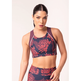 Top Fitness Feminino Nadador Floral Monocromático Printed