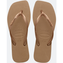 Chinelo Havaianas Slim Square em Bico Quadrado e Tiras Brilhosas Dourado