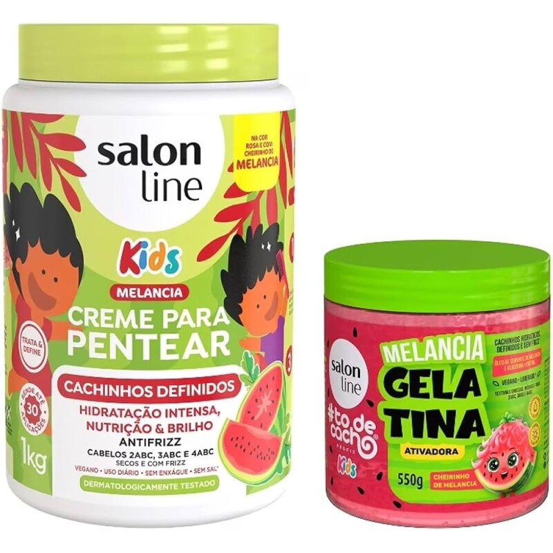 Kit Salon Line Melancia com Creme para Pentear e Gelatina #todecacho Kids