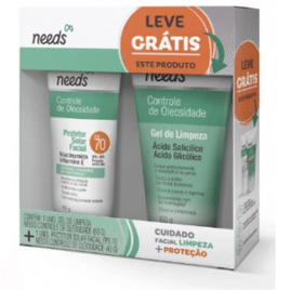 Kit Needs Cuidado Facial Limpeza + Proteção com Protetor Solar Facial FPS 70 - 40g + Gel de Limpeza Controle de Oleosidade