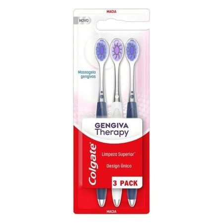 Kit Escova de Dente Colgate Gengiva Therapy Macia 3 unidades