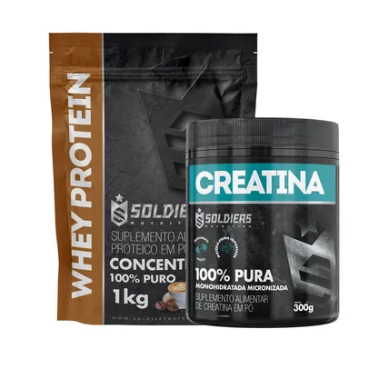 Kit: Whey Protein Concentrado 1Kg + Creatina Monohidratada Pote 300g - 100% Pura Importada - Soldiers Nutrition Shopee⚡️