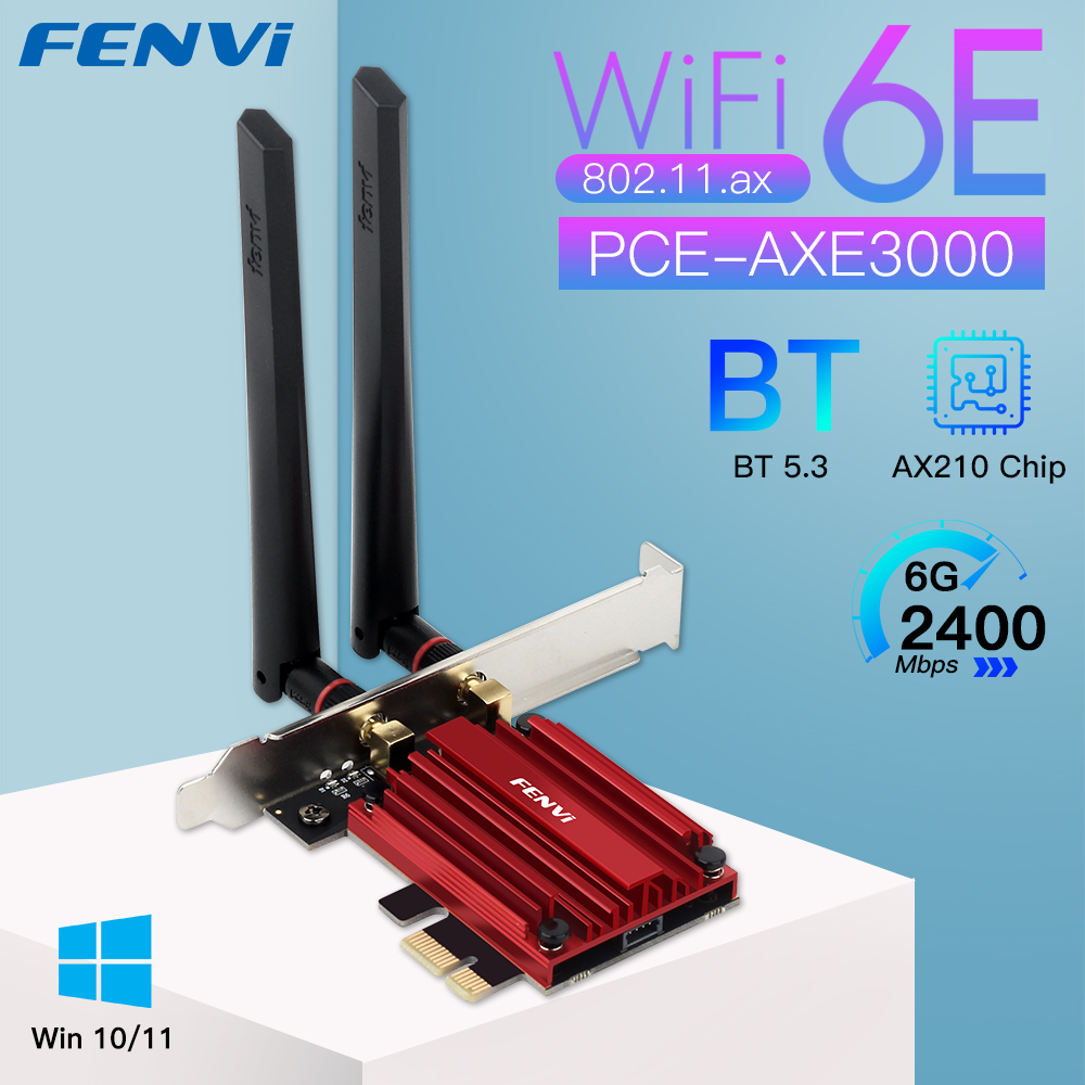 Fenvi-Placa Wi-Fi de Rede Sem Fio, 6E, AX210, 5374Mbps, Adaptador PCIE, Tri Band, 2.4G, 5G, 6Ghz