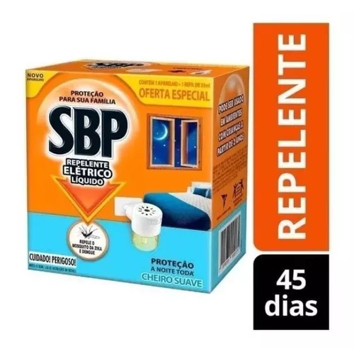 SBP repelente elétrico líquido 45 noites aparato + 1 refil suave full