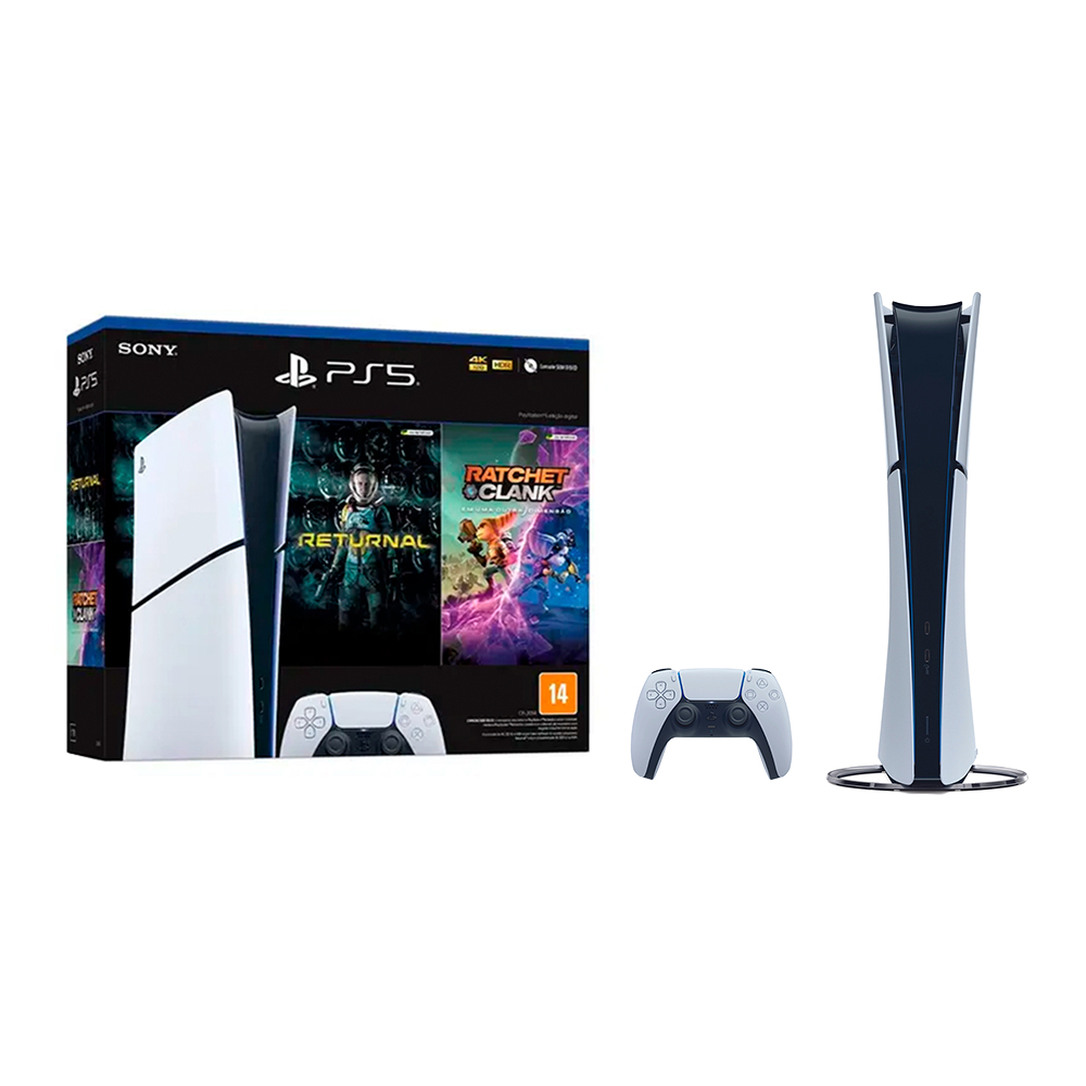 Console Playstation 5 Slim + 2 Jogos 1Tb 1 Controle Sem Fio 1000038914 - Branco/Preto - Bivolt