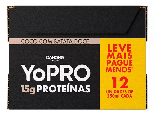 (Add 3un)Pack bebida láctea UHT Yopro coco com batata doce 15g de proteínas com 12 unidades de 250ml