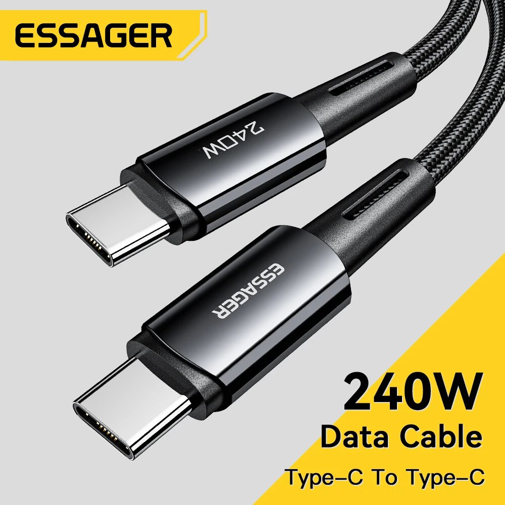 [R$ 41 COM GPAY/TAXA INCLUSA] 3 UNIDADES Essager Cabo USB Tipo-C 240W, PD, Carregamento Super Rápido, 6A, Para Android e iOS