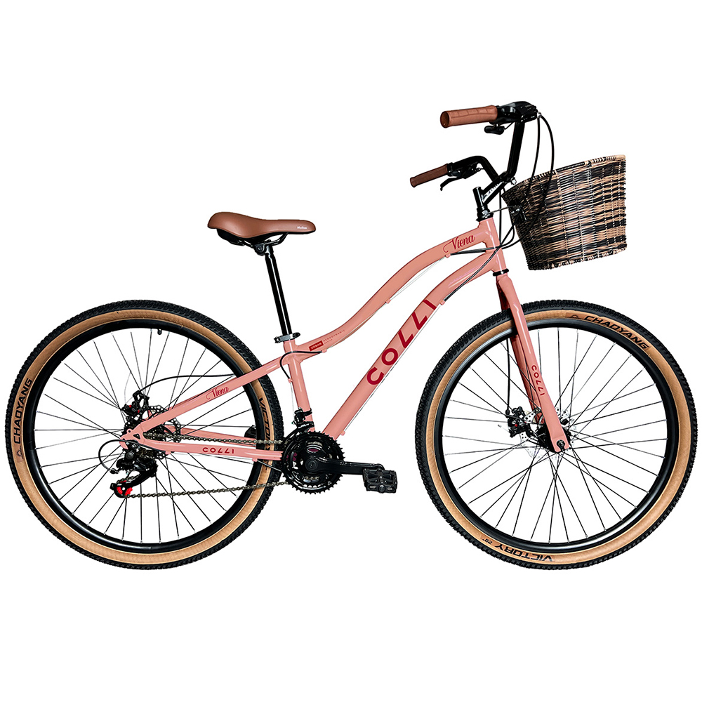 Bicicleta Aro 29 Colli Viena 21 Marchas Freio A Disco Com Cestinha - Rosa Blush