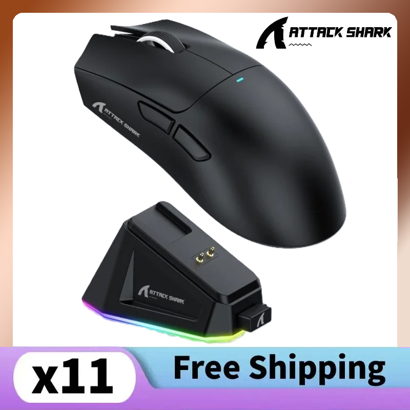 [Google Pay/Taxa inclusa] Mouse Gamer Attack Shark X11 Sem Fio + Dock de Carregamento - PAW3311, Bluetooth e 2.4