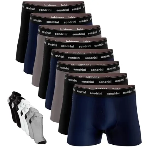 Kit 8 Cuecas Boxer Sandrini Algodão Masculinas Adulto Box + 6 Meias (BR, Alfa, GG, Regular, Sortidas)