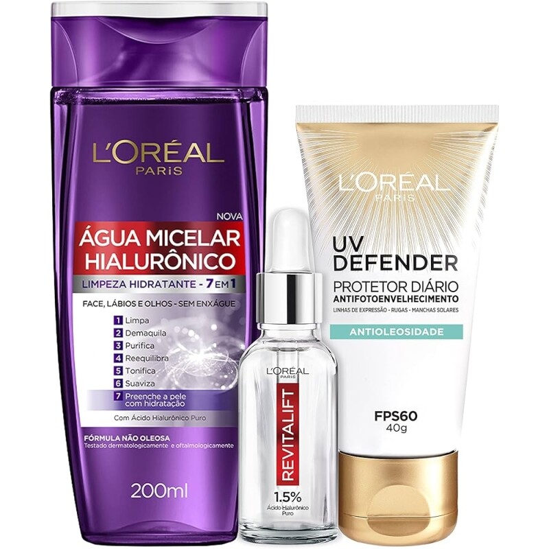 Kit L'Oréal Paris: Água Micelar + Sérum + UV Defender Antioleosidade