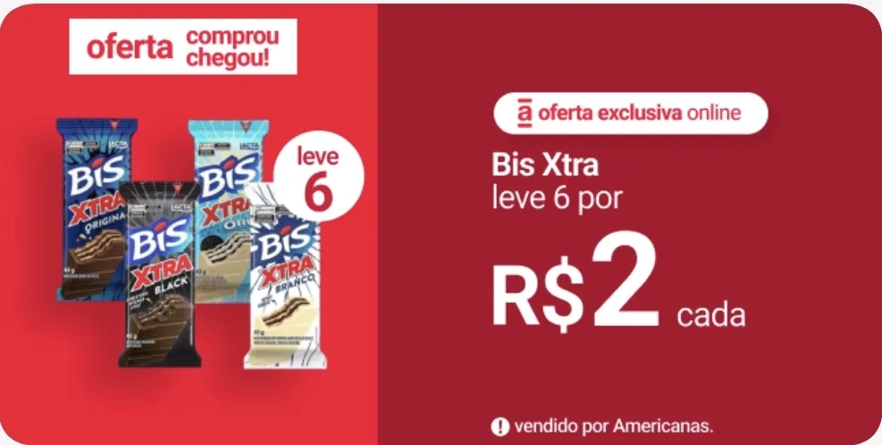 [Leve 6 por R$12] Bis Xtra Chocolate 45g