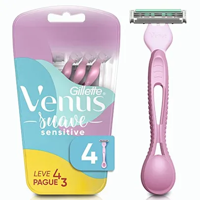 Gillette Venus Suave Sensitive Aparelho de Depilação Feminina Descartável com SkinElixir, Ideal para Pele Sensível, 4 Uds