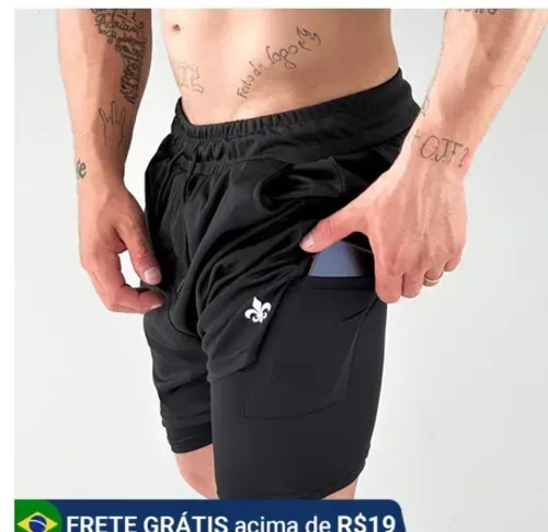 Bermuda de Compressão Masculina Treino com Forro Duplo