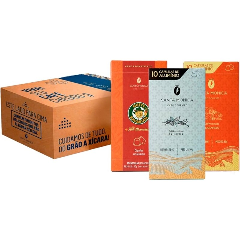 Pack de 30 Cápsulas Aromatizadas Santa Monica - Baunilha Caramelo e Nutty Bavarian Compatível Com Nespresso