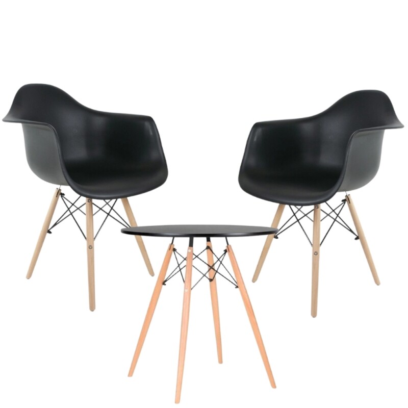 Conjunto Mesa 70 cm + 2 Cadeiras Eames Arm com Braço para Sala de Estar Jantar e Recepção