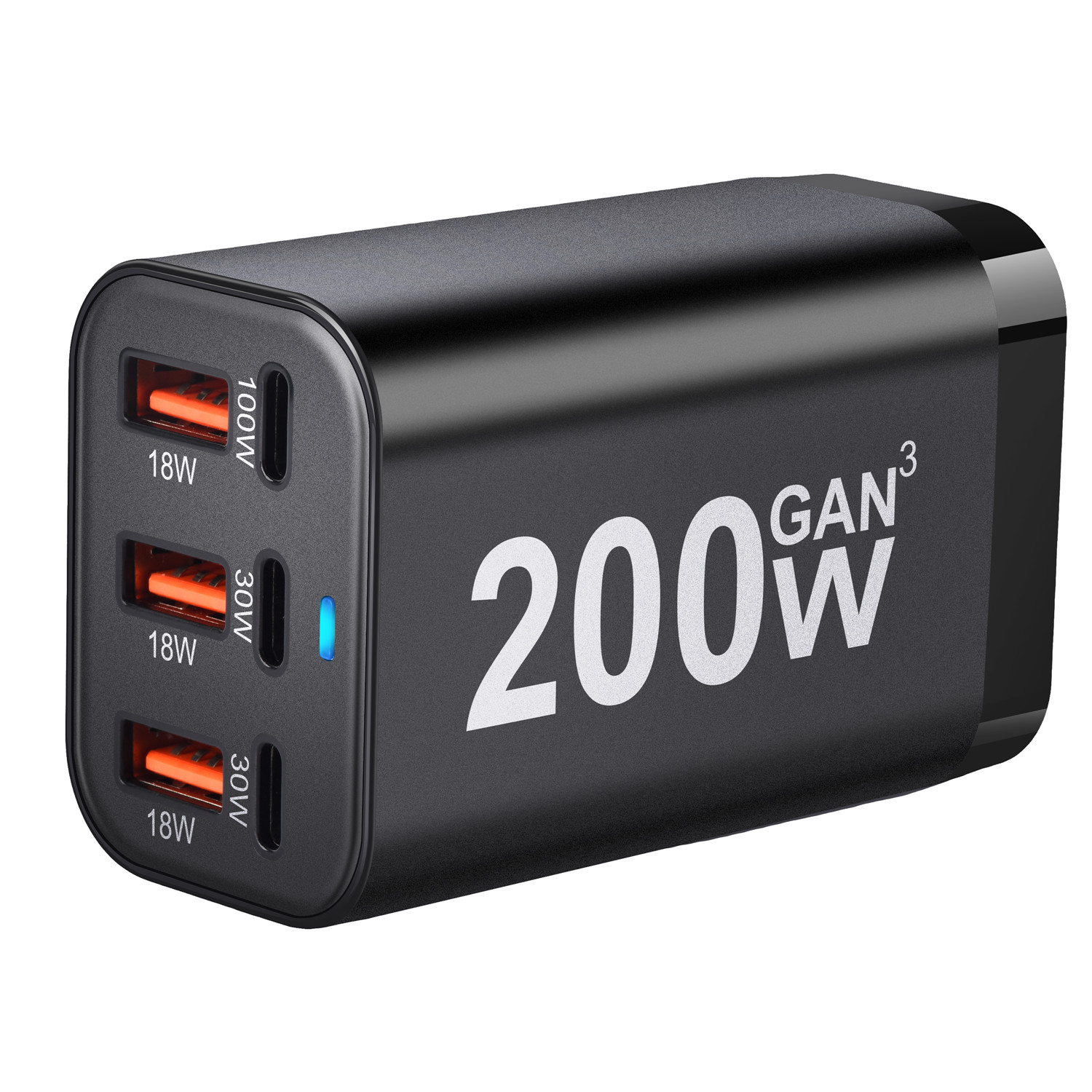 Carregador GaN3 200W de Carregamento Rápido USB-C 6 Portas