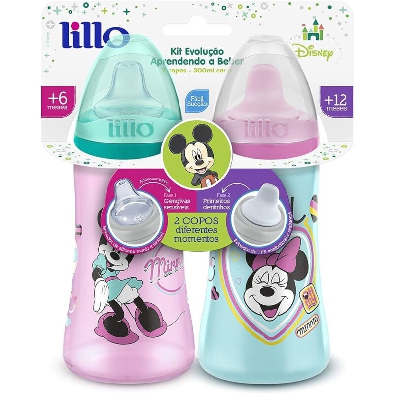 Lillo Kit 2 Copos Colors Bico De Silicone Disney Minnie Rosa