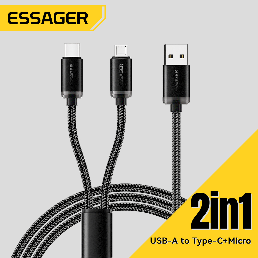 [Taxa inclusa] Cabo de Carregamento Essager 2 em 1, USB C e Micro USB - 1 Metro, Acabamento Premium