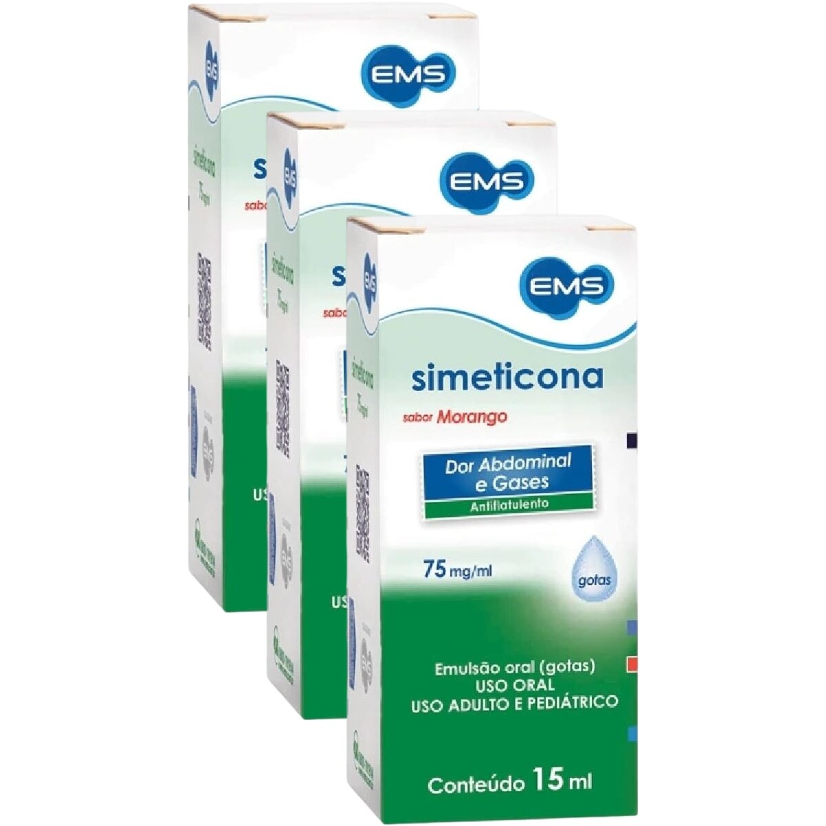 Kit 3 Unidades Simeticona Gotas 75mg Sabor Morango 15ml EMS