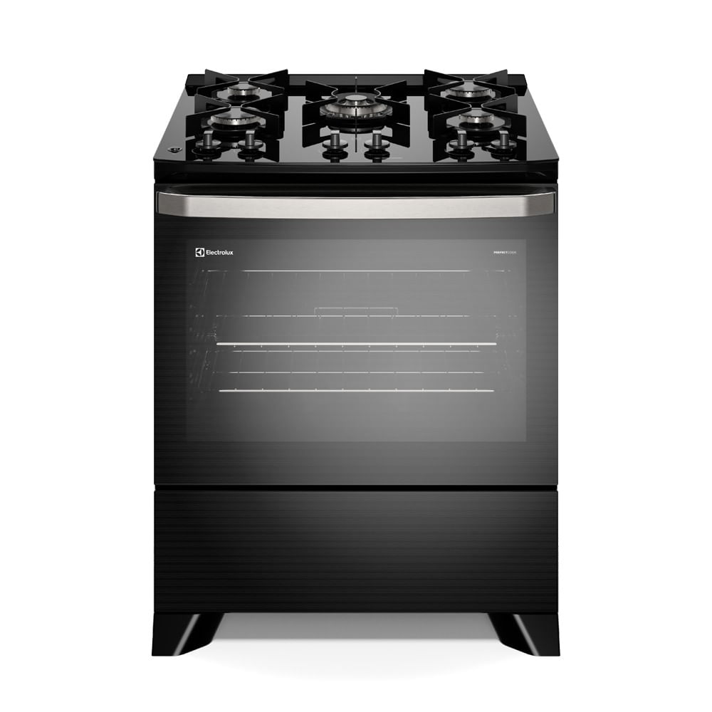 (Com Cashback Electrolux) Fogão 5 bocas Electrolux Preto Experience Mesa de Vidro, PerfectCook e VaporBake (FE5GP)