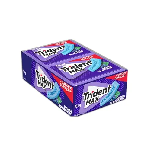 Chiclete Trident Max Menta Blueberry Sem Açúcar - Caixa com 14 unid. de 16,5g