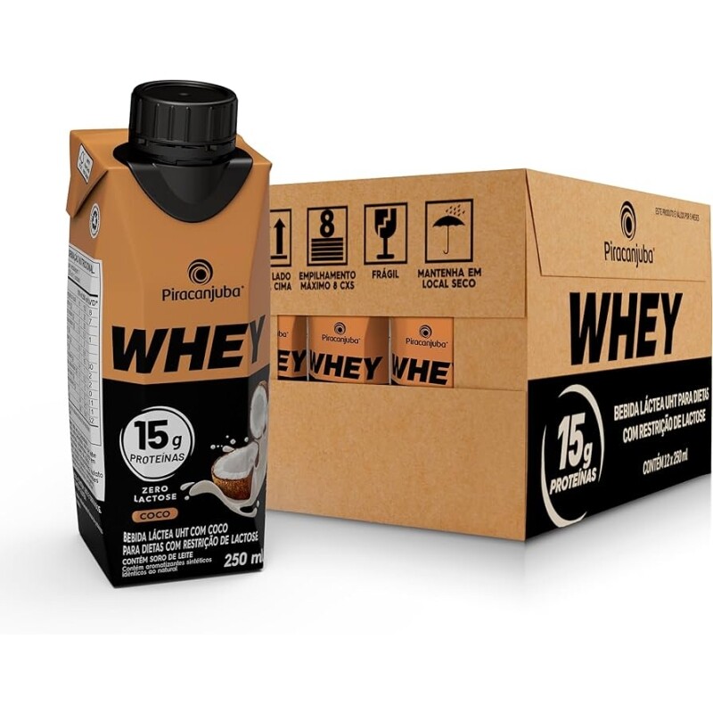 Pack de Whey Zero Lactose Coco 15g Piracanjuba 250ml - 12 Unidades