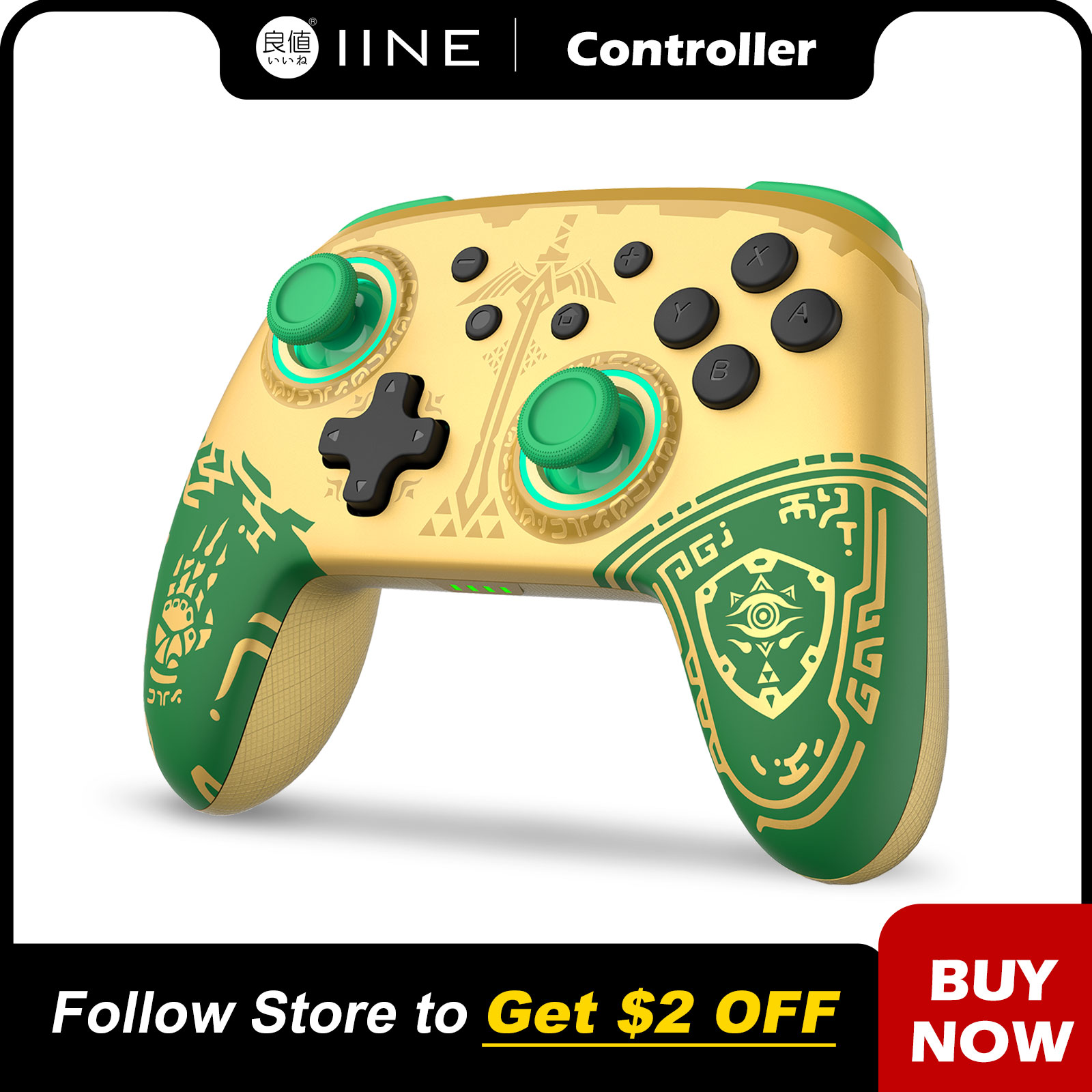 IINE-Controlador NFC de despertar sem fios compatível com Nintendo Switch OLED dourado e verde