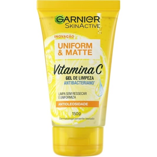 Gel de Limpeza Facial Antibacteriano Garnier Uniform & Matte Vitamina C 150ml