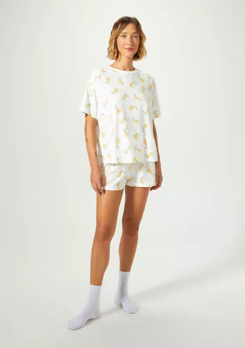 Pijama Curto Feminino Estampado Oversized Hering