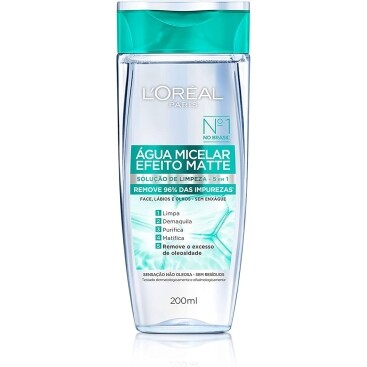 L'Oréal Paris Água Micelar Efeito Matte Solução de Limpeza Facial 5 em 1 200ml