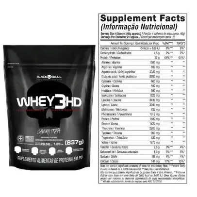 Whey 3hd Black Skull Morango Em Sachê De 837g