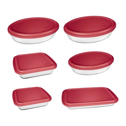 Conjunto de Assadeiras Marinex com Tampa Vermelho 6 peças